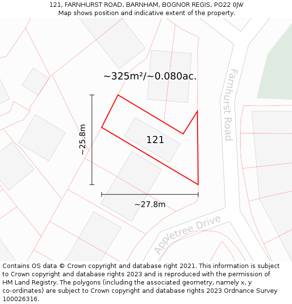 121, FARNHURST ROAD, BARNHAM, BOGNOR REGIS, PO22 0JW: Plot and title map