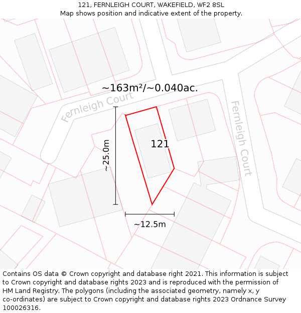 121, FERNLEIGH COURT, WAKEFIELD, WF2 8SL: Plot and title map