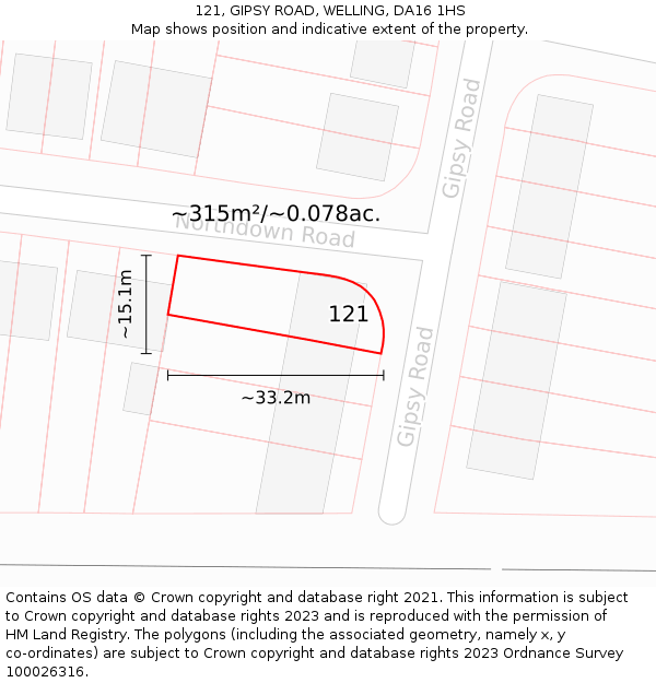 121, GIPSY ROAD, WELLING, DA16 1HS: Plot and title map