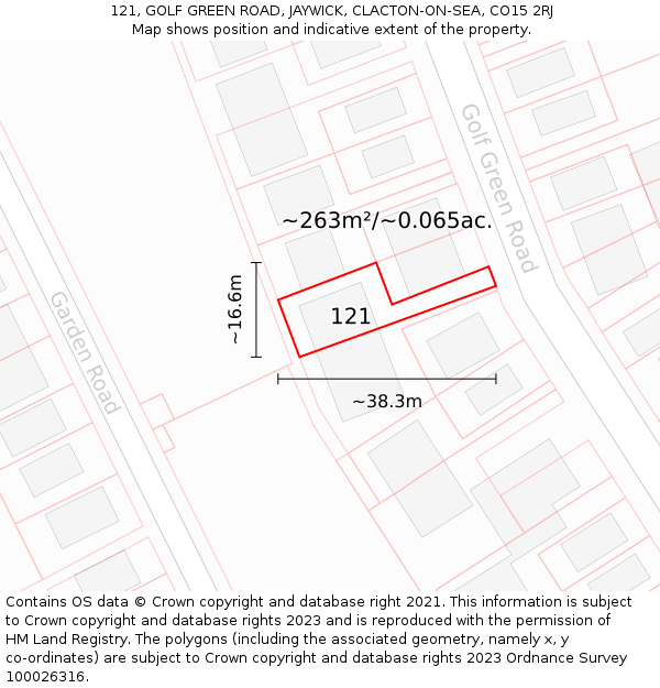 121, GOLF GREEN ROAD, JAYWICK, CLACTON-ON-SEA, CO15 2RJ: Plot and title map