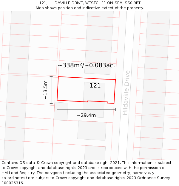 121, HILDAVILLE DRIVE, WESTCLIFF-ON-SEA, SS0 9RT: Plot and title map