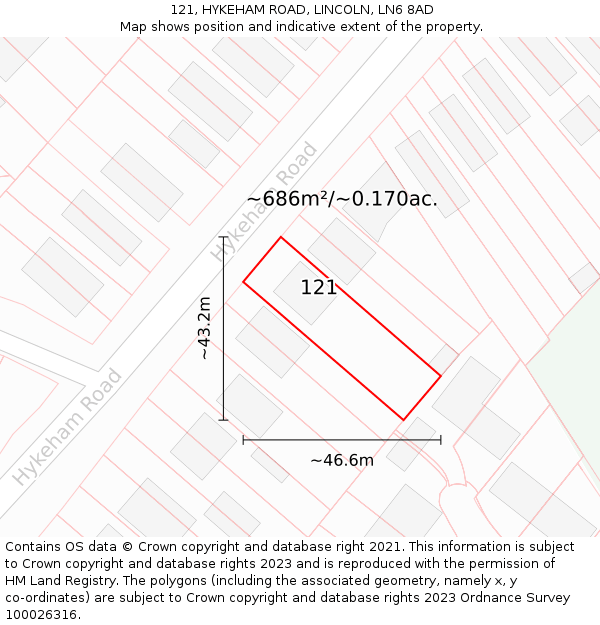 121, HYKEHAM ROAD, LINCOLN, LN6 8AD: Plot and title map