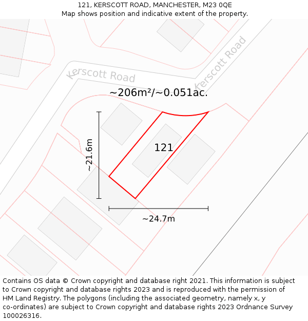 121, KERSCOTT ROAD, MANCHESTER, M23 0QE: Plot and title map