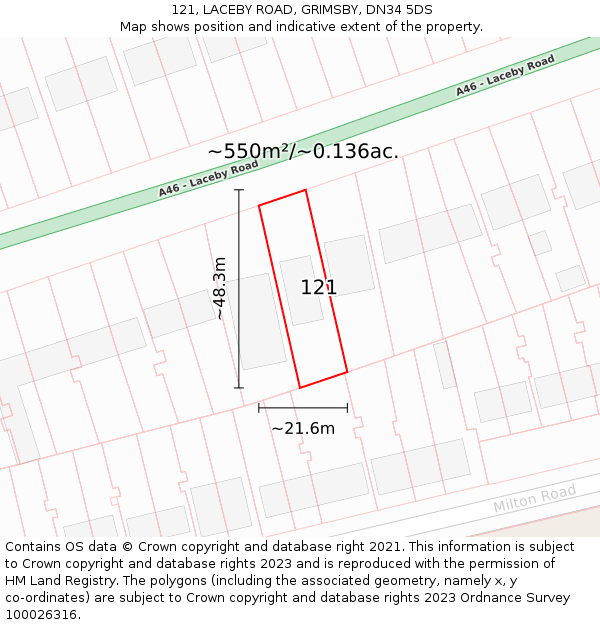121, LACEBY ROAD, GRIMSBY, DN34 5DS: Plot and title map