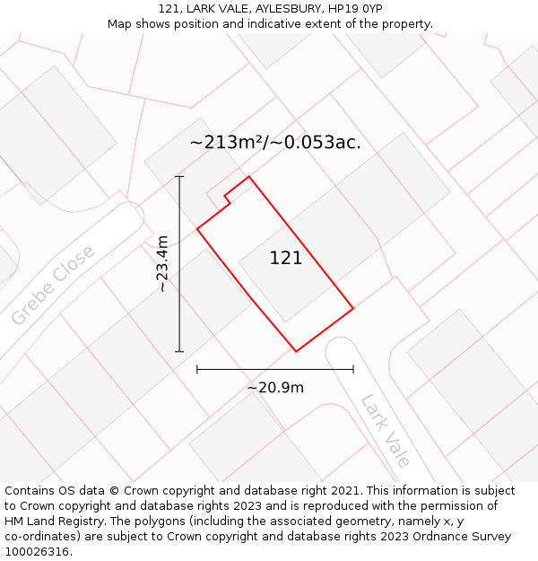 121, LARK VALE, AYLESBURY, HP19 0YP: Plot and title map