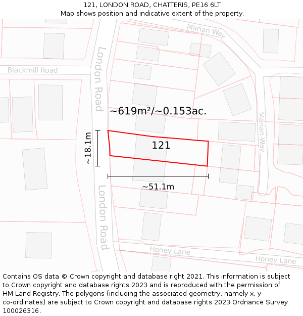 121, LONDON ROAD, CHATTERIS, PE16 6LT: Plot and title map