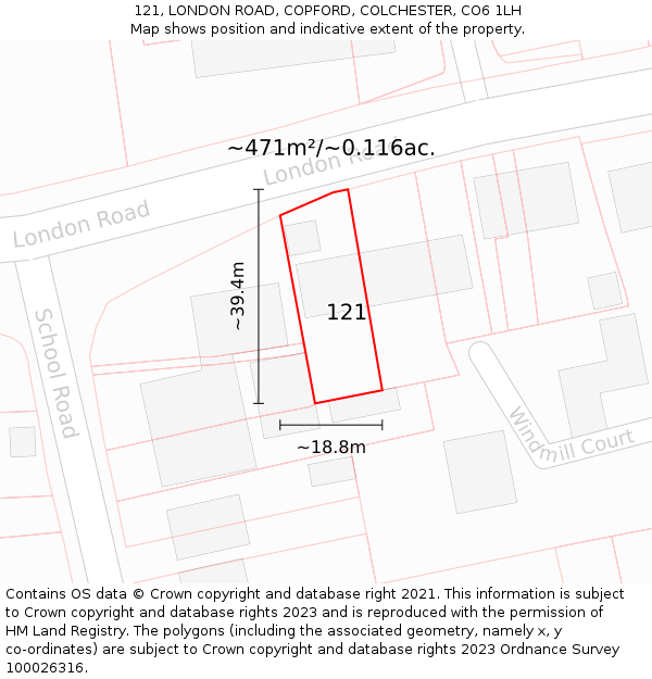 121, LONDON ROAD, COPFORD, COLCHESTER, CO6 1LH: Plot and title map