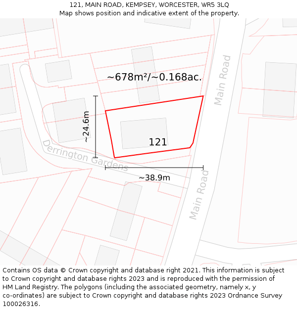 121, MAIN ROAD, KEMPSEY, WORCESTER, WR5 3LQ: Plot and title map