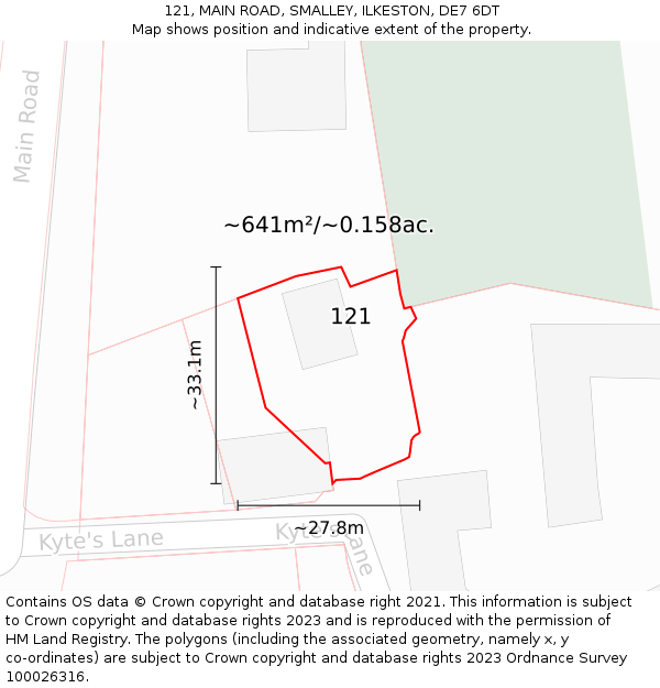 121, MAIN ROAD, SMALLEY, ILKESTON, DE7 6DT: Plot and title map