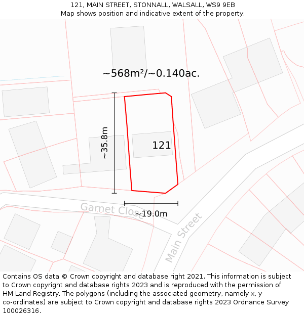 121, MAIN STREET, STONNALL, WALSALL, WS9 9EB: Plot and title map