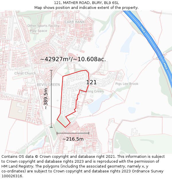 121, MATHER ROAD, BURY, BL9 6SL: Plot and title map