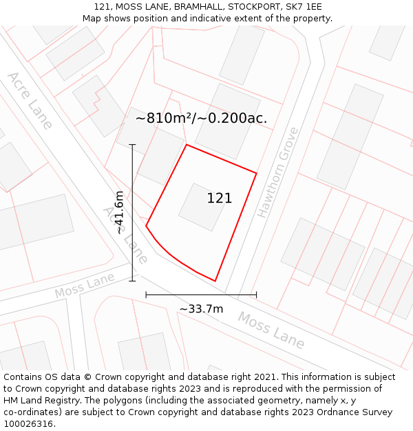 121, MOSS LANE, BRAMHALL, STOCKPORT, SK7 1EE: Plot and title map