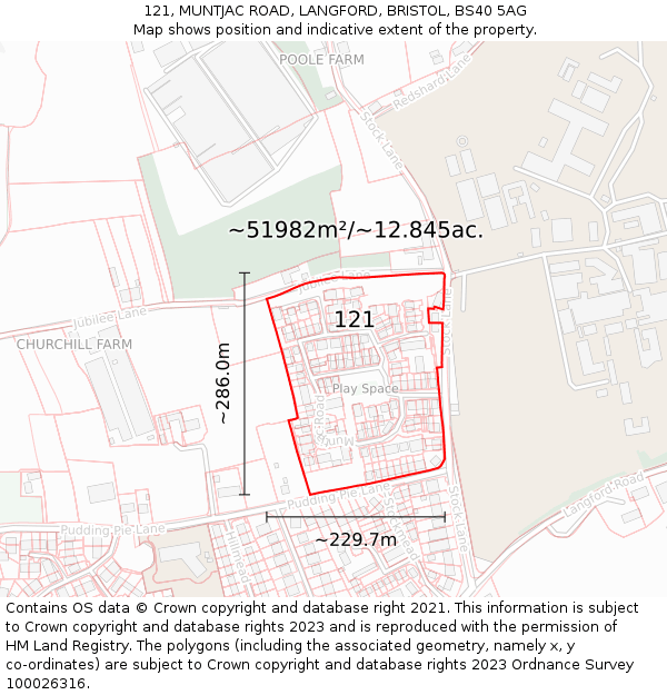 121, MUNTJAC ROAD, LANGFORD, BRISTOL, BS40 5AG: Plot and title map