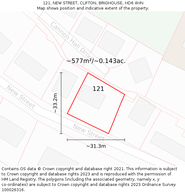 121, NEW STREET, CLIFTON, BRIGHOUSE, HD6 4HN: Plot and title map