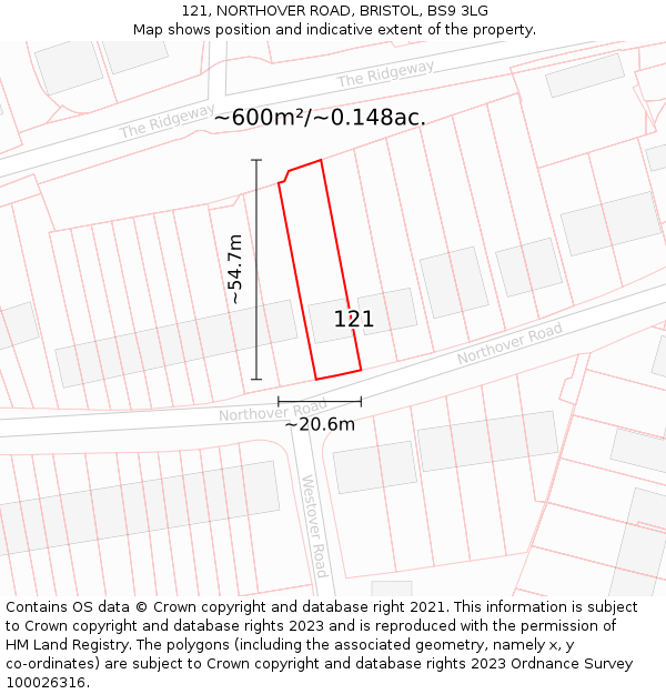 121, NORTHOVER ROAD, BRISTOL, BS9 3LG: Plot and title map