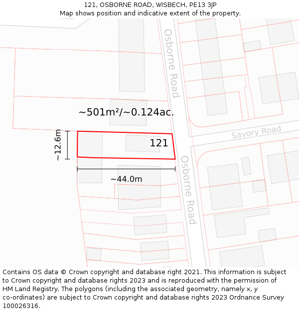 121, OSBORNE ROAD, WISBECH, PE13 3JP: Plot and title map