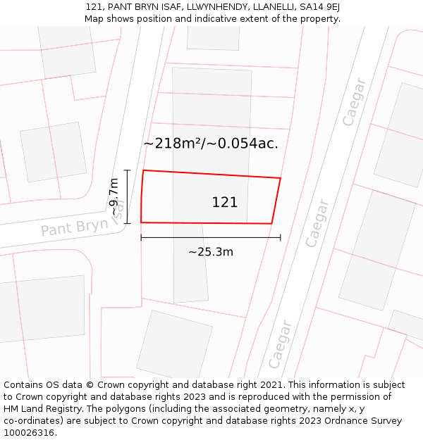 121, PANT BRYN ISAF, LLWYNHENDY, LLANELLI, SA14 9EJ: Plot and title map