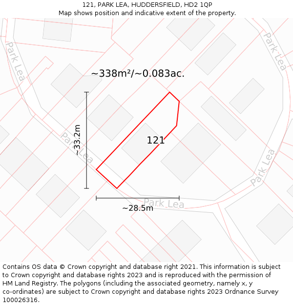 121, PARK LEA, HUDDERSFIELD, HD2 1QP: Plot and title map