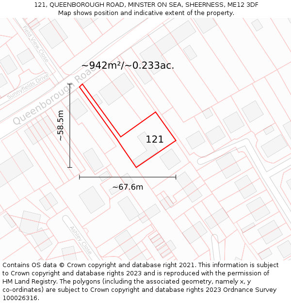 121, QUEENBOROUGH ROAD, MINSTER ON SEA, SHEERNESS, ME12 3DF: Plot and title map