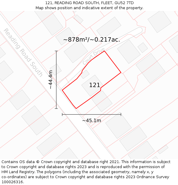 121, READING ROAD SOUTH, FLEET, GU52 7TD: Plot and title map