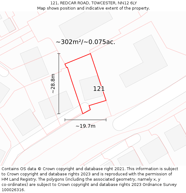 121, REDCAR ROAD, TOWCESTER, NN12 6LY: Plot and title map