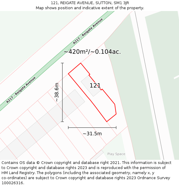 121, REIGATE AVENUE, SUTTON, SM1 3JR: Plot and title map