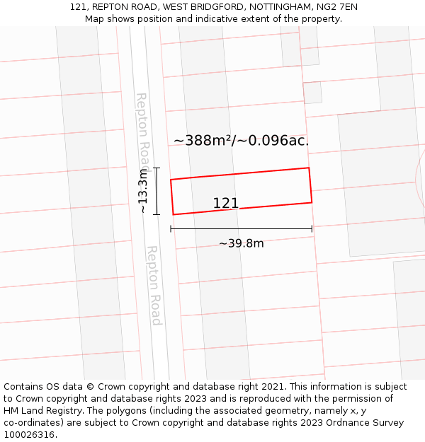 121, REPTON ROAD, WEST BRIDGFORD, NOTTINGHAM, NG2 7EN: Plot and title map