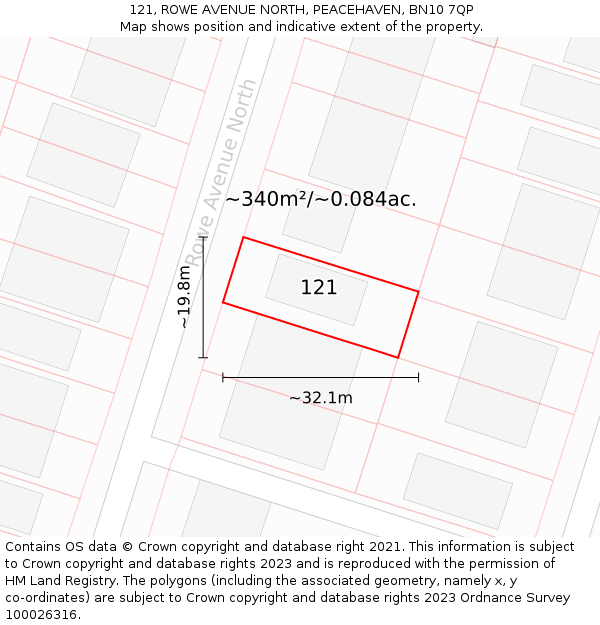 121, ROWE AVENUE NORTH, PEACEHAVEN, BN10 7QP: Plot and title map