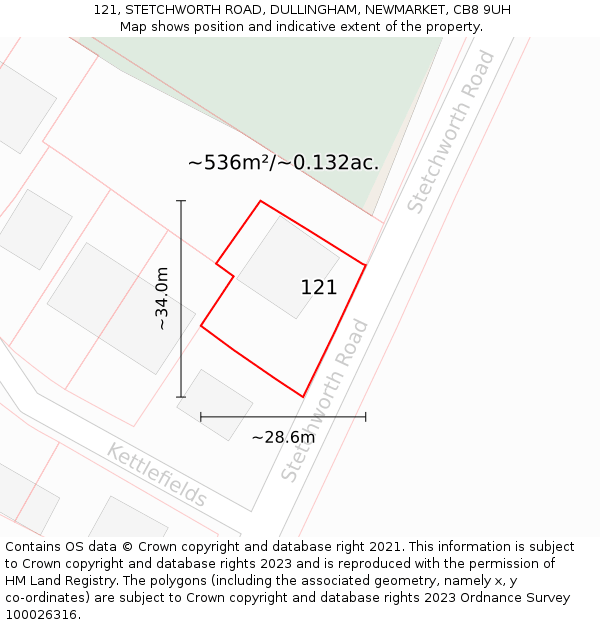 121, STETCHWORTH ROAD, DULLINGHAM, NEWMARKET, CB8 9UH: Plot and title map