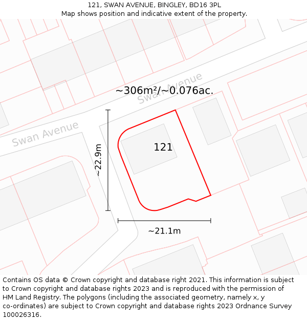 121, SWAN AVENUE, BINGLEY, BD16 3PL: Plot and title map