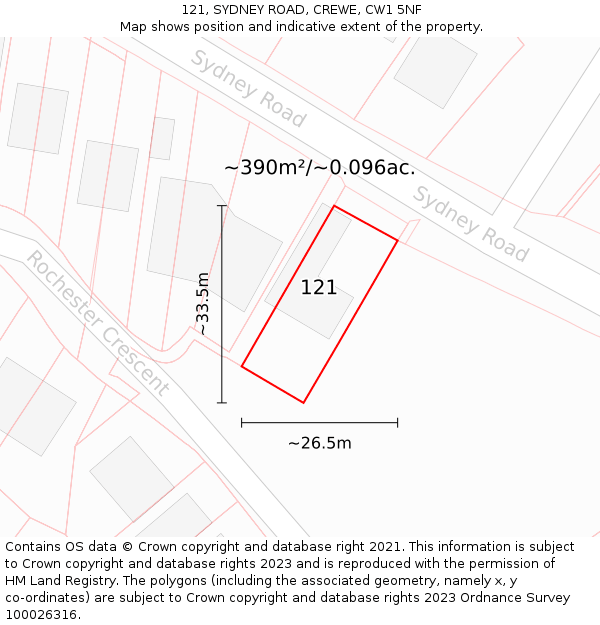 121, SYDNEY ROAD, CREWE, CW1 5NF: Plot and title map