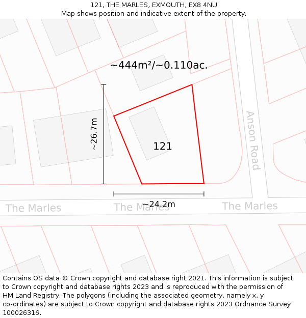 121, THE MARLES, EXMOUTH, EX8 4NU: Plot and title map