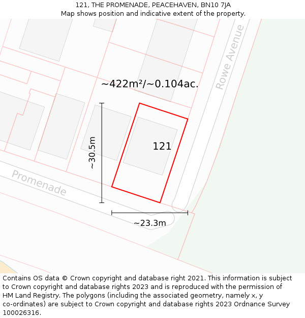 121, THE PROMENADE, PEACEHAVEN, BN10 7JA: Plot and title map