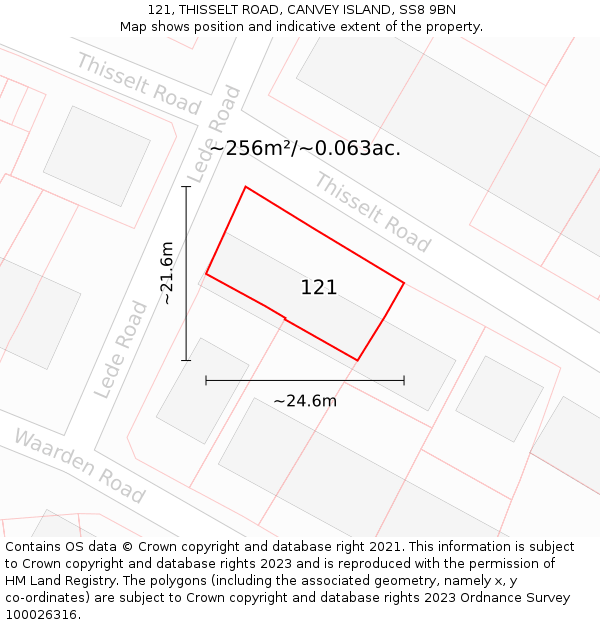 121, THISSELT ROAD, CANVEY ISLAND, SS8 9BN: Plot and title map