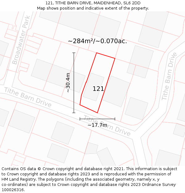 121, TITHE BARN DRIVE, MAIDENHEAD, SL6 2DD: Plot and title map