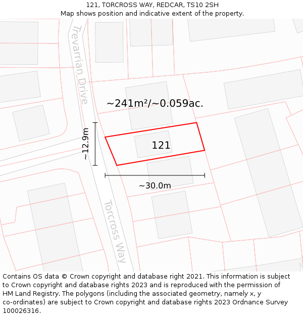 121, TORCROSS WAY, REDCAR, TS10 2SH: Plot and title map