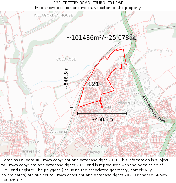 121, TREFFRY ROAD, TRURO, TR1 1WE: Plot and title map