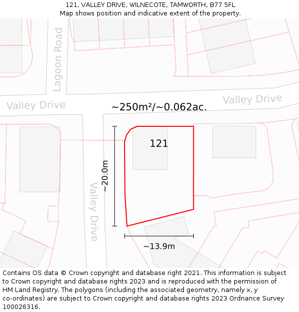 121, VALLEY DRIVE, WILNECOTE, TAMWORTH, B77 5FL: Plot and title map