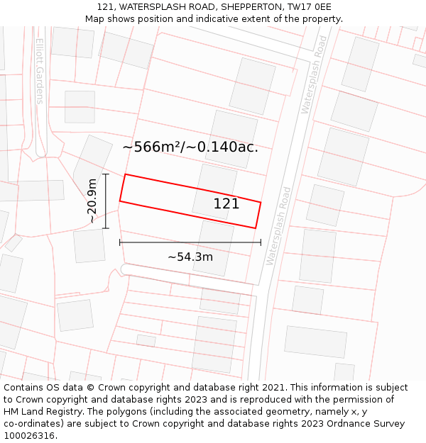 121, WATERSPLASH ROAD, SHEPPERTON, TW17 0EE: Plot and title map