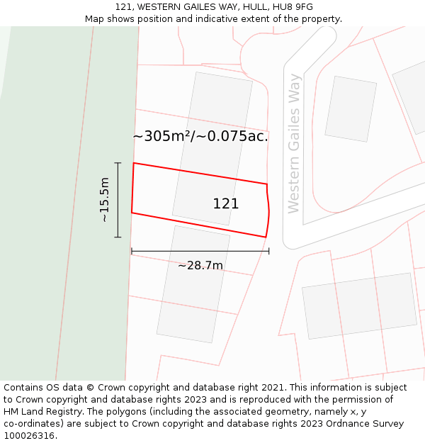 121, WESTERN GAILES WAY, HULL, HU8 9FG: Plot and title map