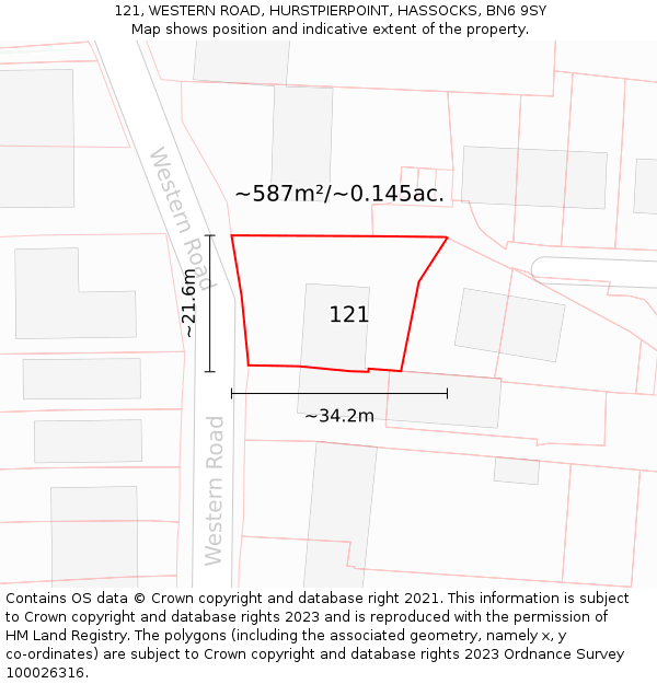 121, WESTERN ROAD, HURSTPIERPOINT, HASSOCKS, BN6 9SY: Plot and title map