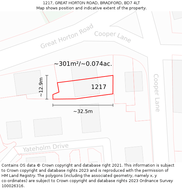 1217, GREAT HORTON ROAD, BRADFORD, BD7 4LT: Plot and title map