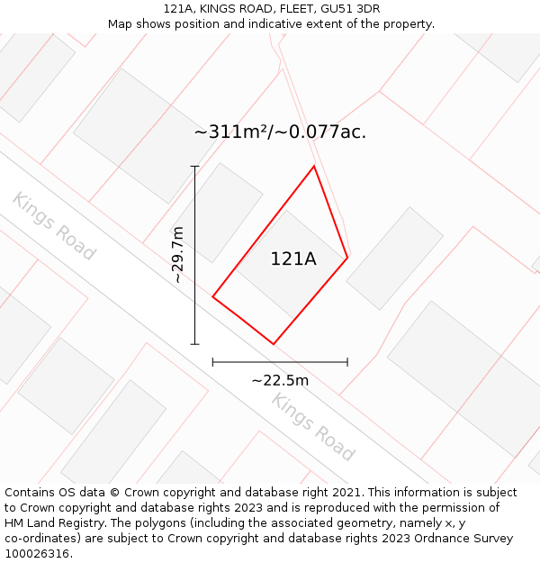 121A, KINGS ROAD, FLEET, GU51 3DR: Plot and title map