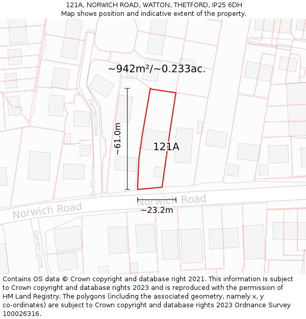 121A, NORWICH ROAD, WATTON, THETFORD, IP25 6DH: Plot and title map