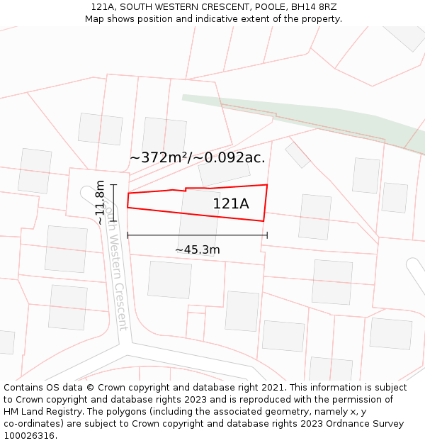 121A, SOUTH WESTERN CRESCENT, POOLE, BH14 8RZ: Plot and title map