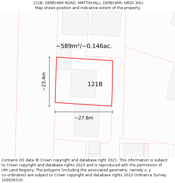 121B, DEREHAM ROAD, MATTISHALL, DEREHAM, NR20 3NU: Plot and title map