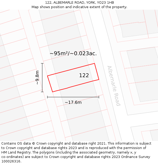 122, ALBEMARLE ROAD, YORK, YO23 1HB: Plot and title map