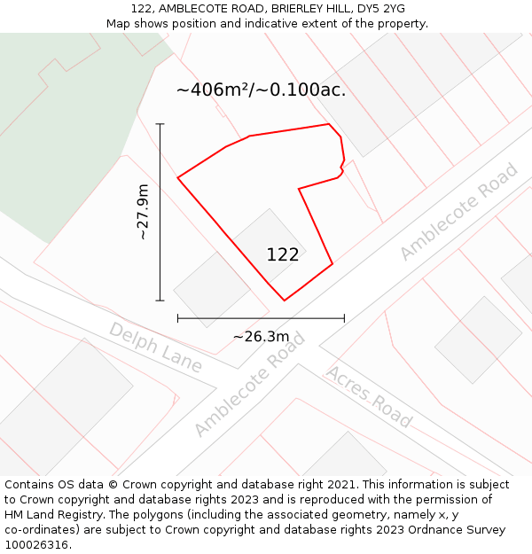 122, AMBLECOTE ROAD, BRIERLEY HILL, DY5 2YG: Plot and title map