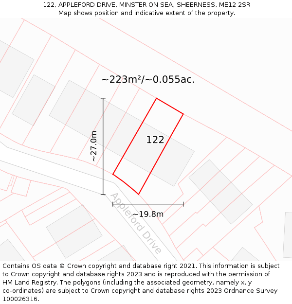 122, APPLEFORD DRIVE, MINSTER ON SEA, SHEERNESS, ME12 2SR: Plot and title map