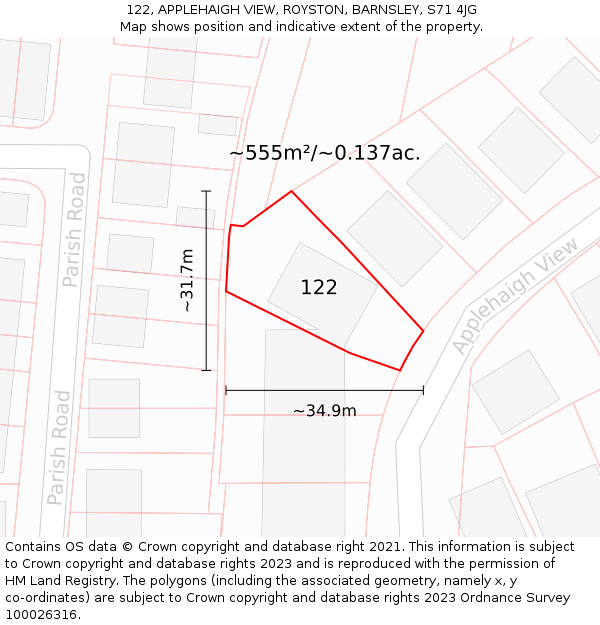 122, APPLEHAIGH VIEW, ROYSTON, BARNSLEY, S71 4JG: Plot and title map